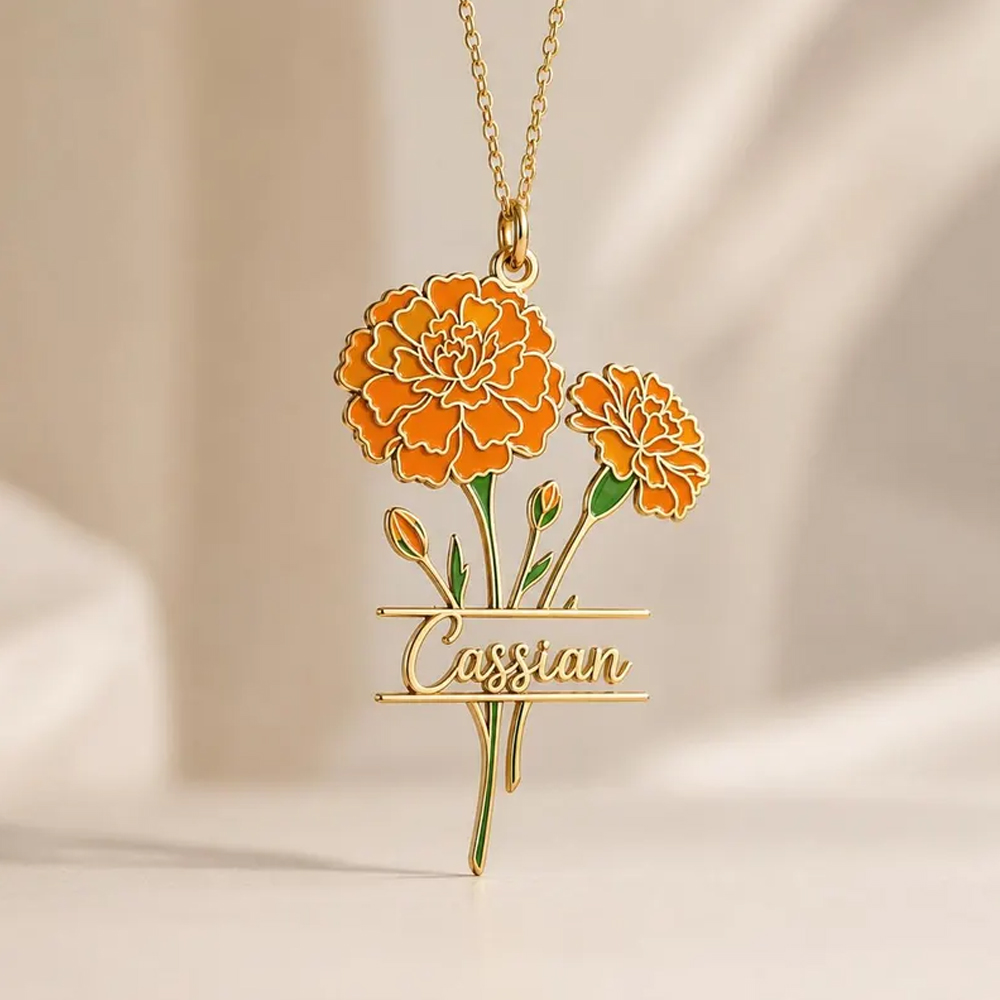 Birth Flower Necklace - Kişiye Özel İsim ve Doğum Çiçeği